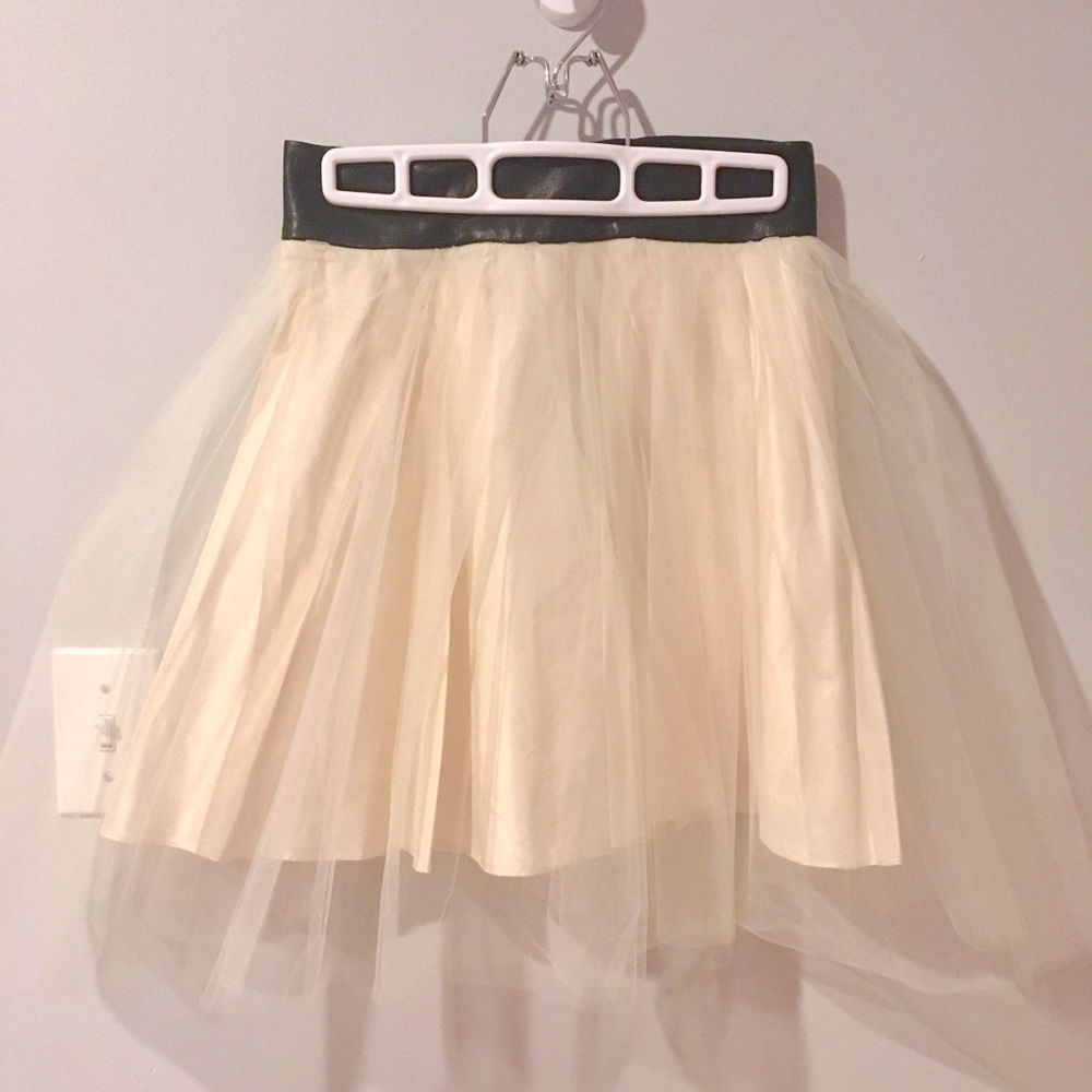 Free people Misile ivory tulle skirt with leather waist